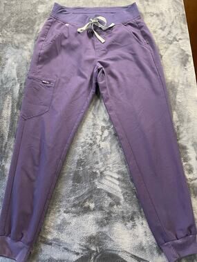 FIGS Zamora Jogger Scrub Pants Womens Small Deep Purple Medical Cargo EUC